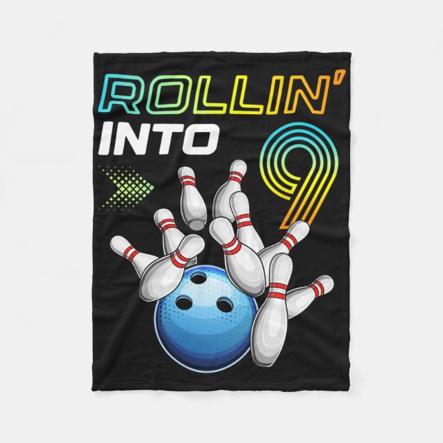 Rullar in i 9 Retro Bowling Födelsedagsfest 9-årsd Fleecefilt (Framsidan)