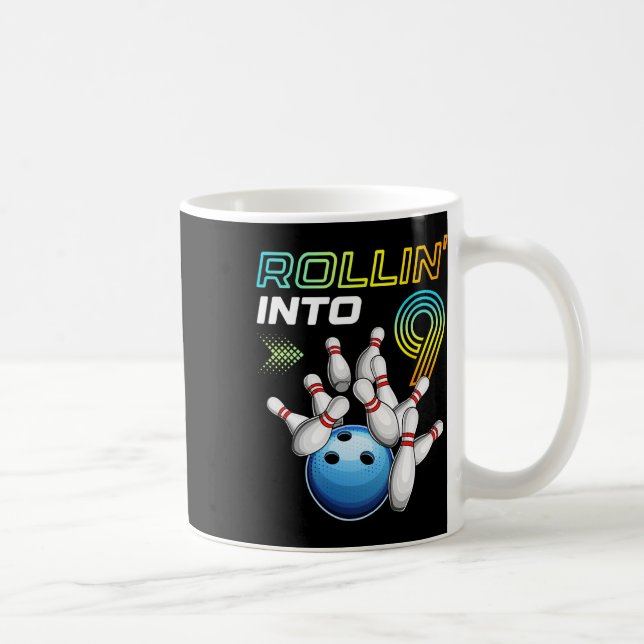 Rullar in i 9 Retro bowling födelsedagsfest 9-årsd Kaffemugg (Höger)