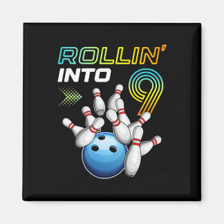 Rullar in i 9 Retro Bowling Födelsedagsfest 9:e fö Magnet