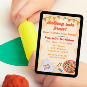 Rullar in, Pizza Playdoh Födelsedag Inbjudningar