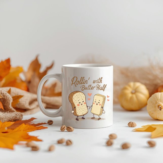 Rullar med min smörhalva - Söt Thanksgiving Kaffemugg (Skapare uppladdad)