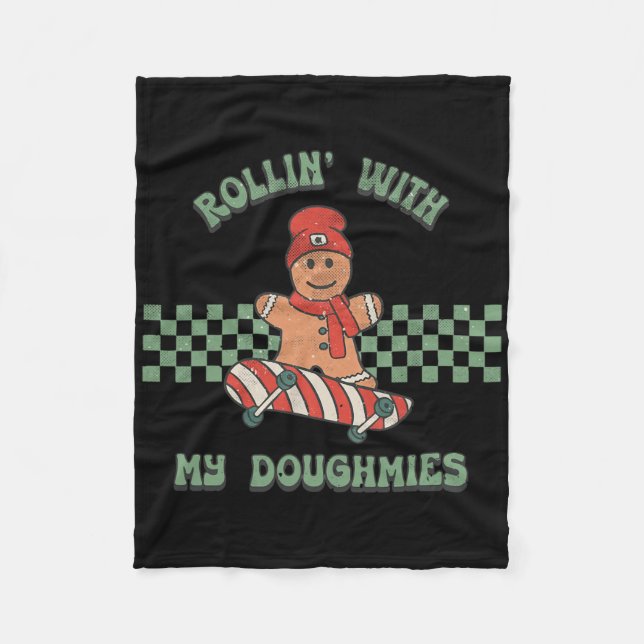 Rullar med mina pepparkaksgubbar Retro pepparkaksg Fleecefilt (Framsidan)