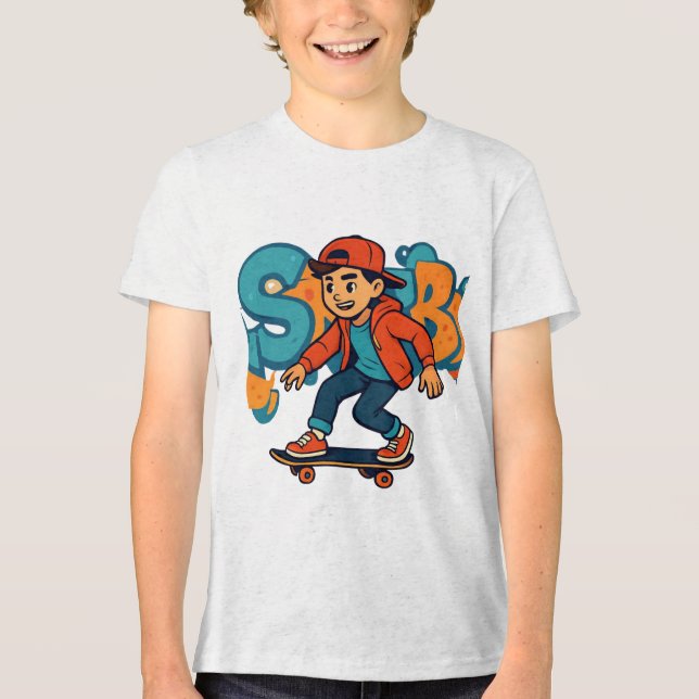 Rullbrädejunge Street Style – Urban Graffiti Carto T Shirt (Framsida)