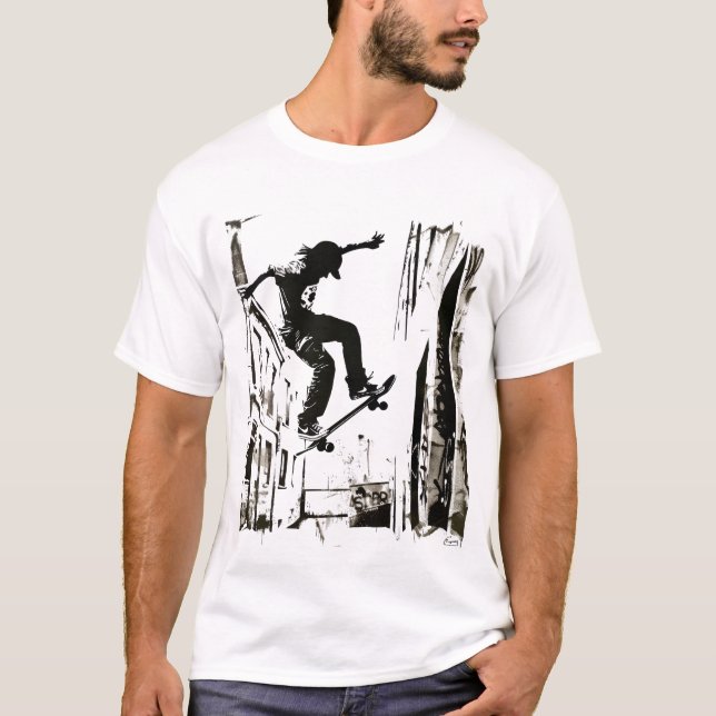 Rullbrädisar stencilkonst t shirt (Framsida)