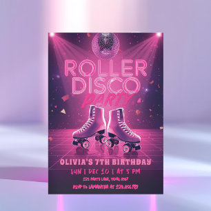 Rulldisco-fest-födelsedagsinbjudan Neonrosa Inbjudningar