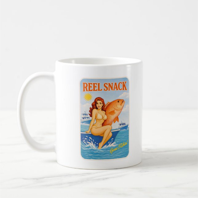 Rulle Snack Retro Pin-Up Röd Snapper Fiske Boatare Kaffemugg (Vänster)