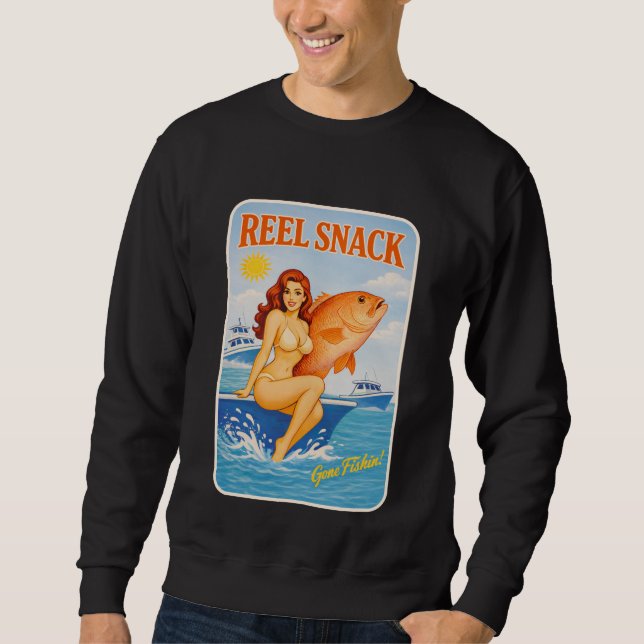 Rulle Snack Rollig Retro Pinup Snapper Fiskebåt Lång Ärmad Tröja (Framsida)