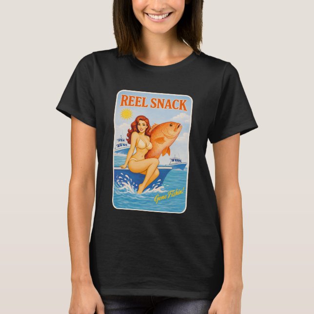 Rulle Snack Rollig Retro Pinup Snapper Fiskebåt T Shirt (Framsida)