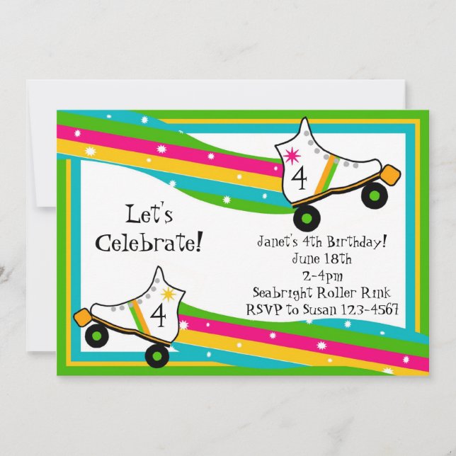 Rulle som åker skridskor födelsedaginbjudan inbjudningar (Framsida)