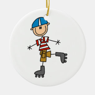 Rulle som åker skridskor stick figur julgransprydnad keramik
