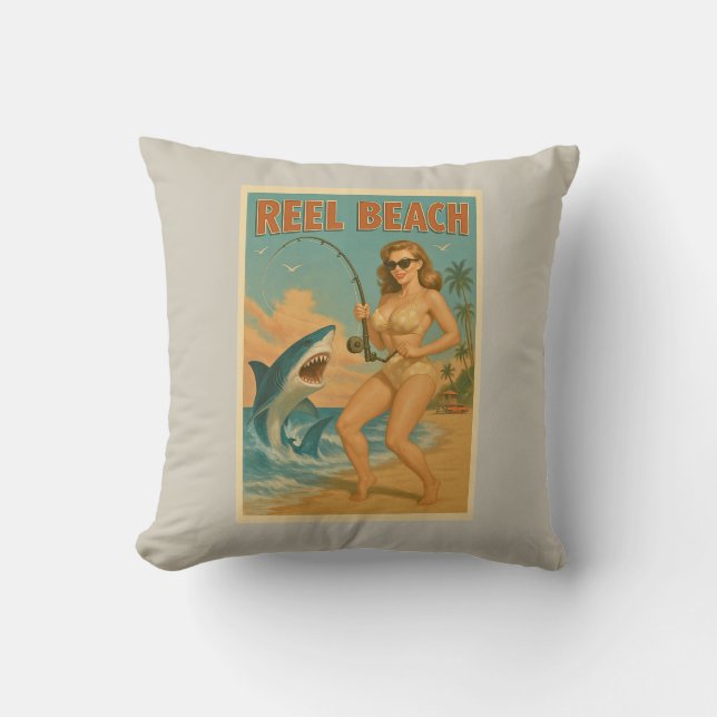 Rulle Strand Haj Fiske Pin-Up Retro Kustliv Kudde (Framsida)