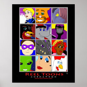 Rulle Toons: TeckenCollagetryck Poster