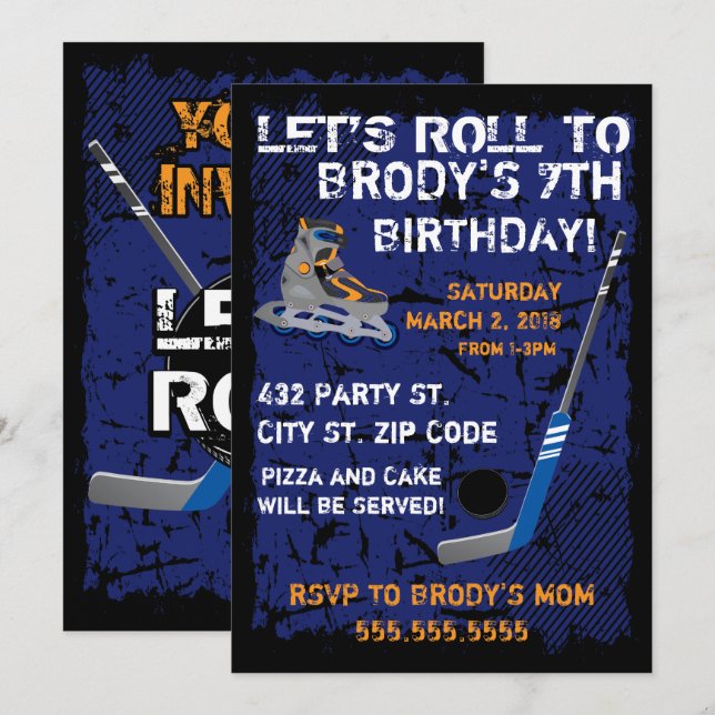 Rullhockeyfödelsedag, inbjudan 5x7 (Fram/baksida)