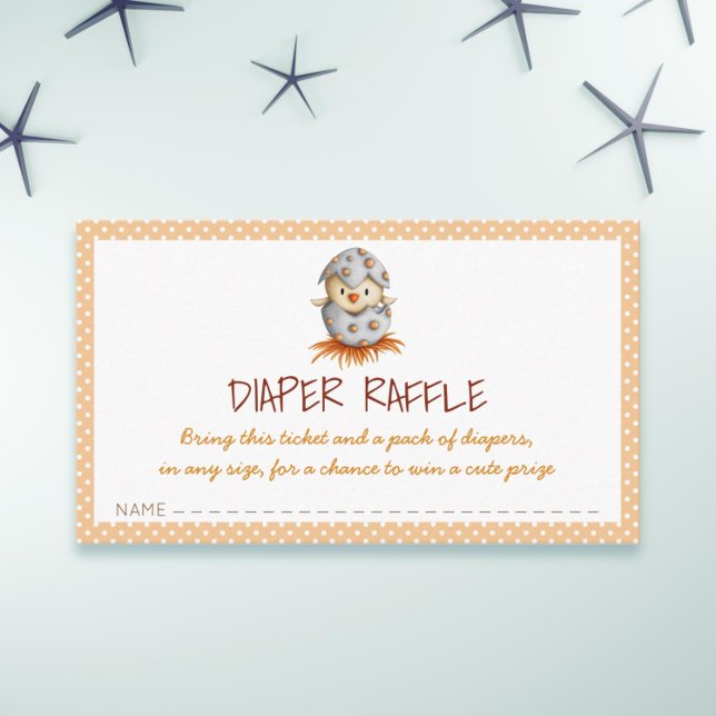 Rullkort med neutralt och chick tilläggskort (Cute gender neutral baby shower diaper raffle ticket with a bird illustration)