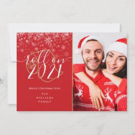 Rullning av god jul Roligt på nyårsfoto Julkort