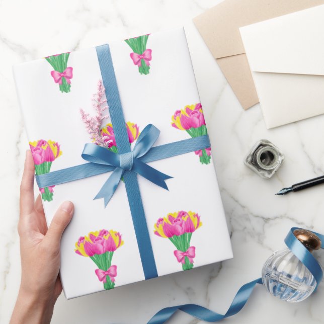 Rullpapper med rosa och gula tulpaner presentpapper (Gifting)
