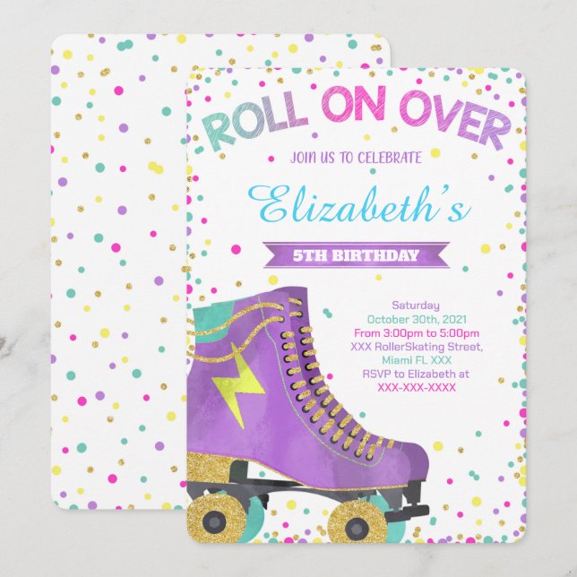 Rullskridsko-inbjudan, Födelsedagsinbjudan Inbjudningar (Fram/baksida)