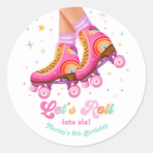 Rullskridsko Let's Roll Skating Tjej Födelsedag Runt Klistermärke