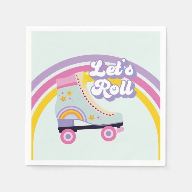 Rullskridsko Retro Rainbow Födelsedag Pappersservett (Framsidan)