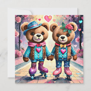Rullskridsko Valentine teddybjörnar Julkort