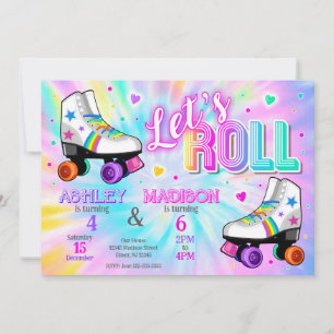 Rullskridskoåkning Födelsedagsfest Tie Dye Inbjudningar