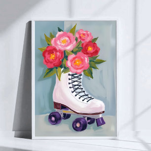 Rullskridskor Rosbukett Målning Akvarell Poster