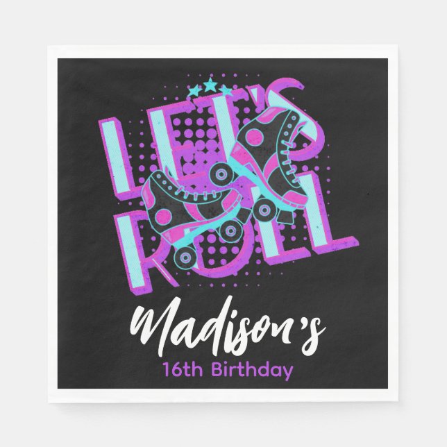 Rullskridskor Sweet 16 Tema Födelsedagsfest Pappersservett (Framsidan)