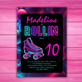 Rullskyttefest för tjejer Neon Glow Födelsedag Inbjudningar