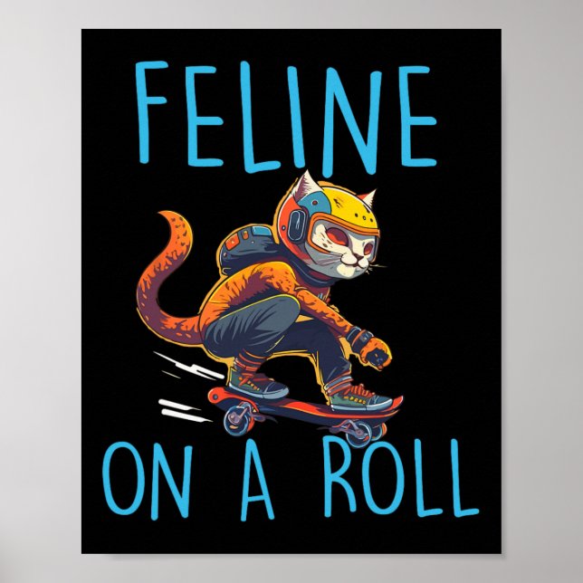 Rullstols Cat Lover Skateboard Rullstolsåkare Skat Poster (Framsidan)