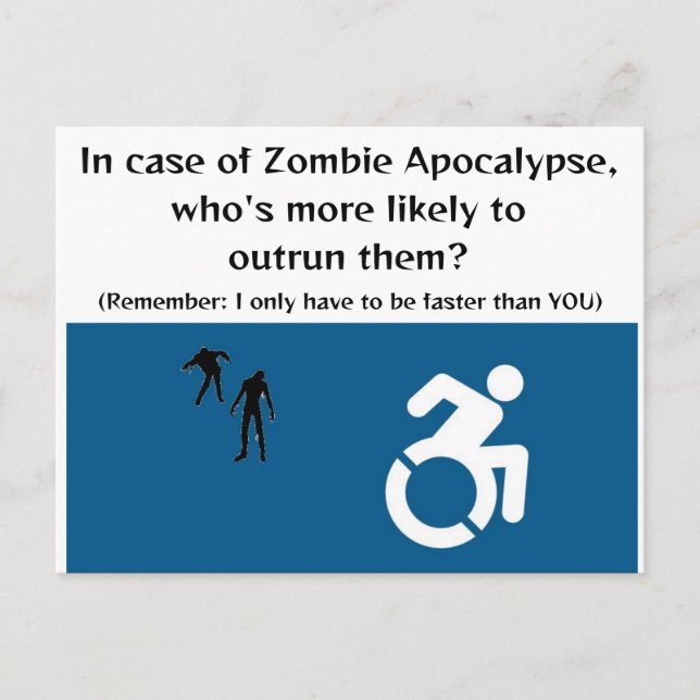 Rullstolsanvändare rymmer i Zombie Apocalypse Vykort (Framsida)