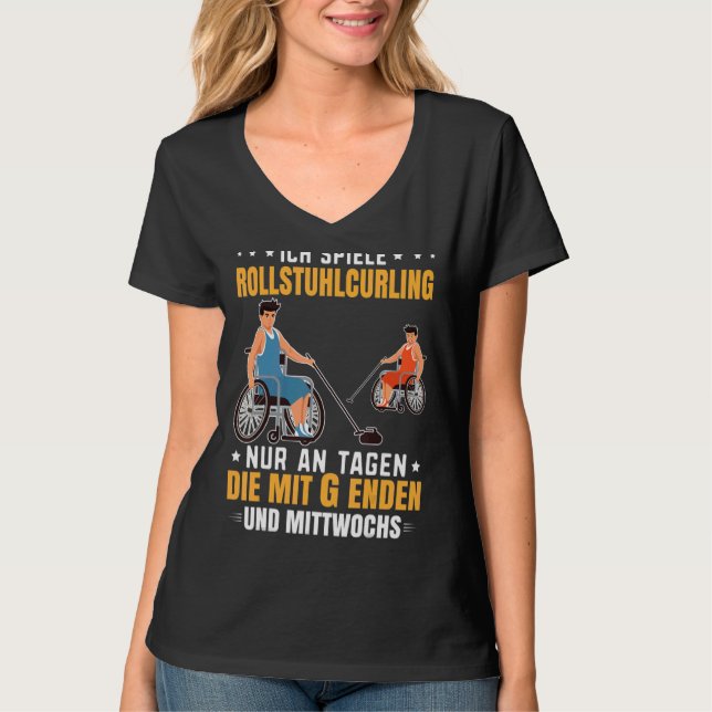 RullstolsCurling Fläkt Emblem rullstolsböjning T Shirt (Framsida)