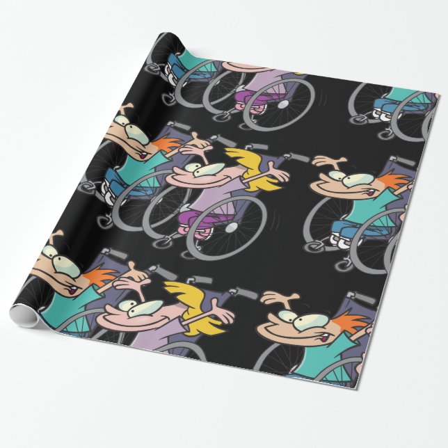 Rullstoltävling som slår in papper presentpapper (Utrullad)