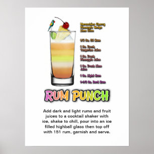 RUM SLÅR Poster Cocktail Recipe 18" x 24" Art