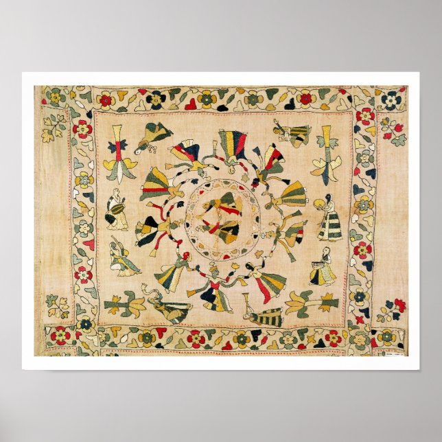 Rumal: fyrkantig broderitäcke som visar Punjabi da Poster (Framsidan)