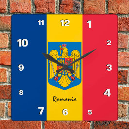 Rumänien Clock, patriotiskt hem, rumänskt Flagga Fyrkantig Klocka