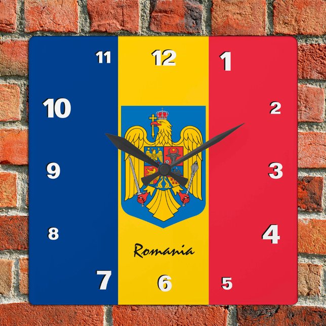 Rumänien Clock, patriotiskt hem, rumänskt Flagga Fyrkantig Klocka (Skapare uppladdad)