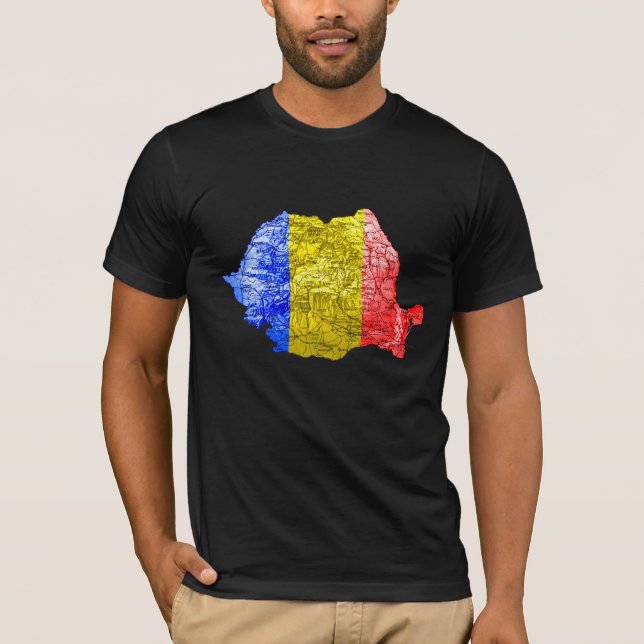 Rumänien Flagga Färg Kart T-Shirt (Framsida)