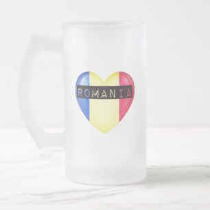 Rumänien Flagga Heart Frostat Ölglas