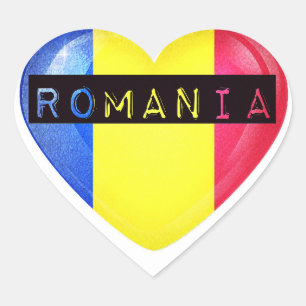 Rumänien Flagga Heart Hjärtformat Klistermärke