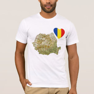 Rumänien Flagga Heart och Karta T- Shirt T