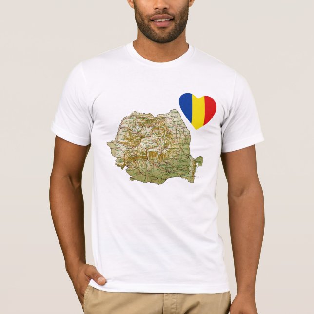 Rumänien Flagga Heart och Karta T- Shirt T Shirt (Framsida)