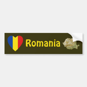 Rumänien Flagga Hjärta + Karta Bildäckslapp Bildekal