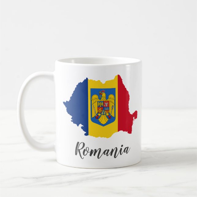 Rumänien Flagga Karta Kaffemugg (Vänster)