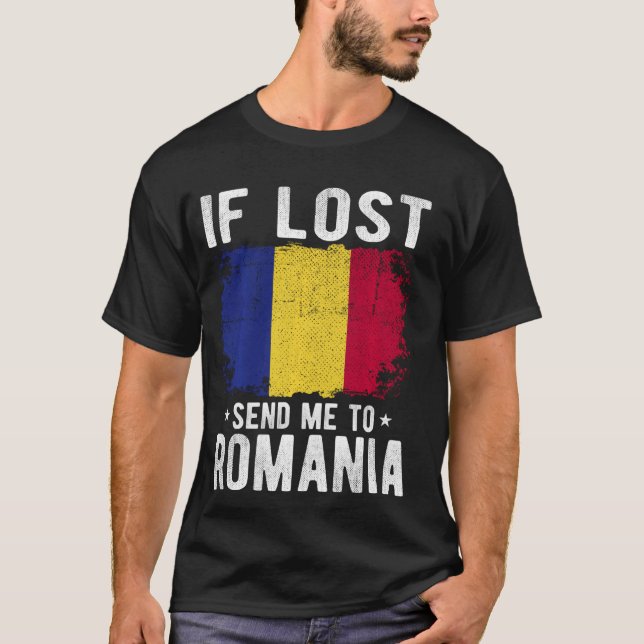 Rumänien Flagga Souvenir - Om borttappad skickar m T Shirt (Framsida)