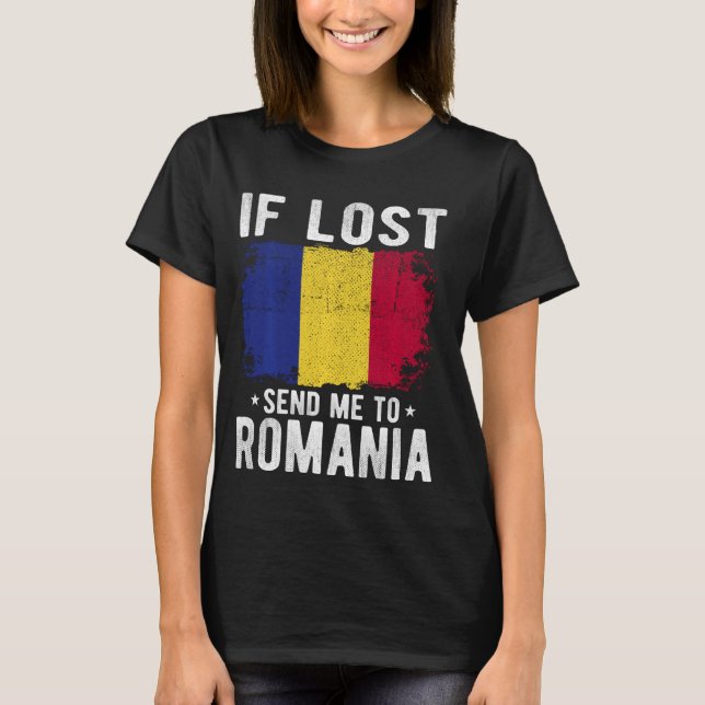 Rumänien Flagga Souvenir - Om borttappad skickar m T Shirt (Framsida)