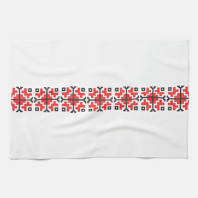 rumänien folketnisk blommigt, geometrisk motif cos kökshandduk (Horisontell)