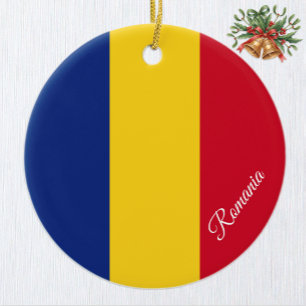 Rumänien juldekoration, rumänsk flagga julgransprydnad keramik