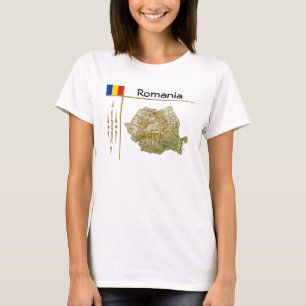 Rumänien Kart + Flagga + Titel T-Shirt