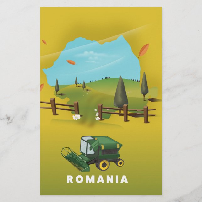 Rumänien Karta Illustrerad utskrift poster. (Framsida)