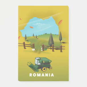 Rumänien Karta Illustrerad utskrift poster. Post-it Block
